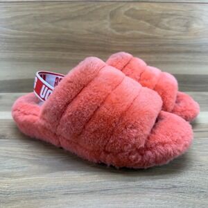 UGG Womens Slippers Size 9 Coral Fluff Yeah Shearling Fur Slingback